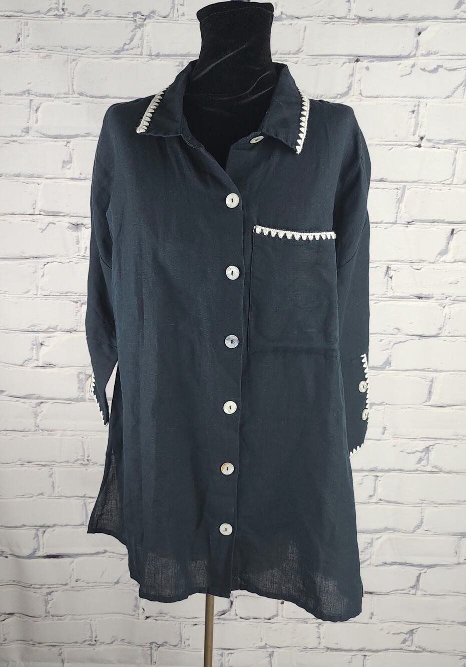 Soft Surroundings Tunic Womens M Marisol Linen Blend Button-up classy corpcore